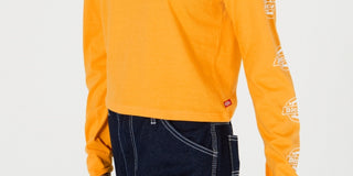 Dickies Women's Cotton Long Sleeve Logo Detail T Shirt Yellow Size Medium