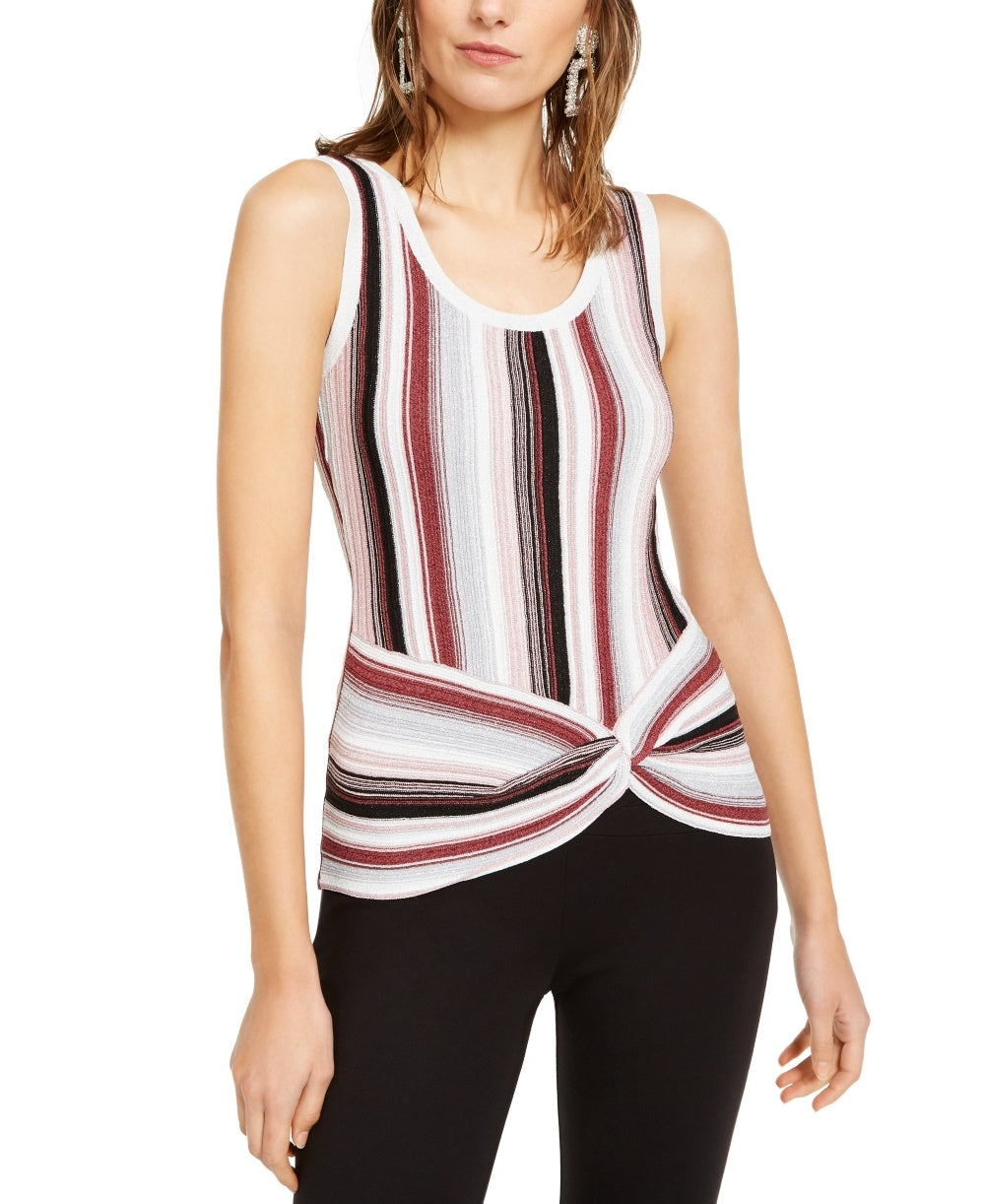 INC International Concepts Women's Petite Striped Twist-Hem Tank Pink Size Small