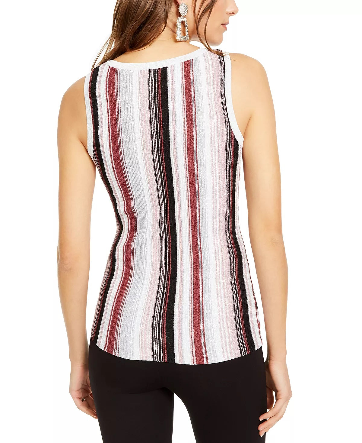 INC International Concepts Women's Petite Striped Twist-Hem Tank Pink Size Small