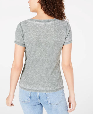 Crave Fame Juniors' Button-Front Waffle T-Shirt Green Size Large