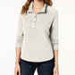 Karen Scott Women's Petite Stand-Collar Snap-Front Top White Size PL