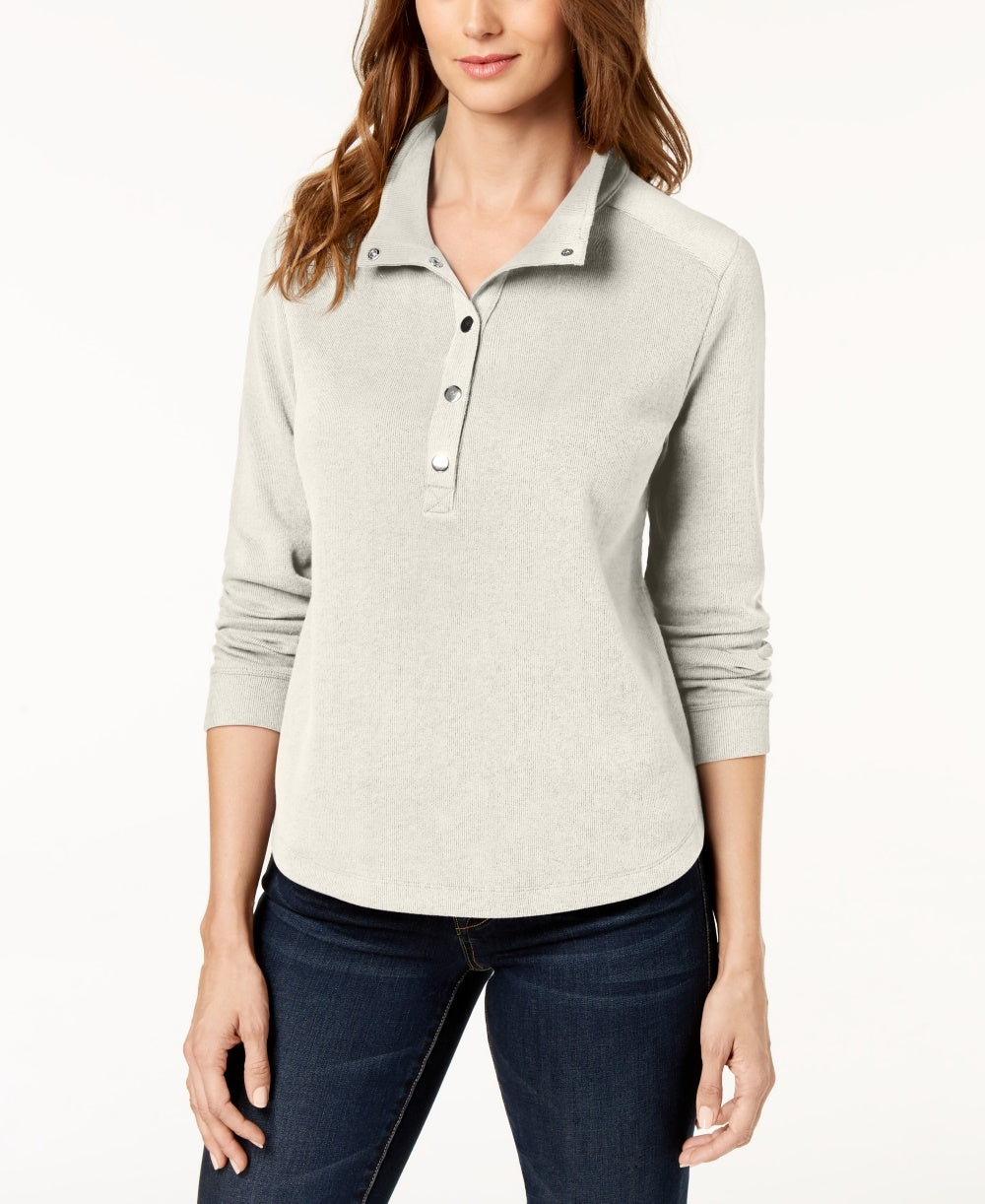 Karen Scott Women's Petite Stand-Collar Snap-Front Top White Size PL