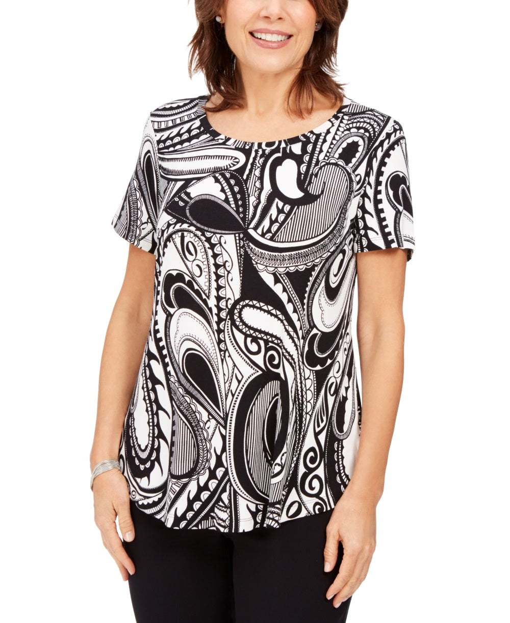 JM Collection Women's Paisley-Print Top White Size Small