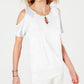 JM Collection Women's Studded Cold Shoulder Top  White Size Small