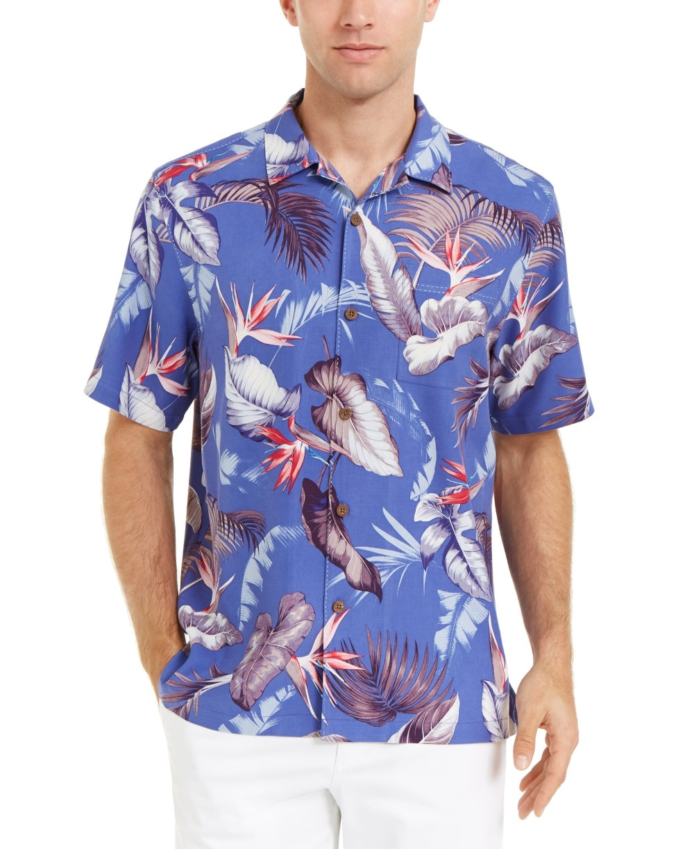 Tommy Bahama Men's Bird's Eye View Classic-Fit Tropical Print Silk Camp Shirt Navy Size XXX-Large