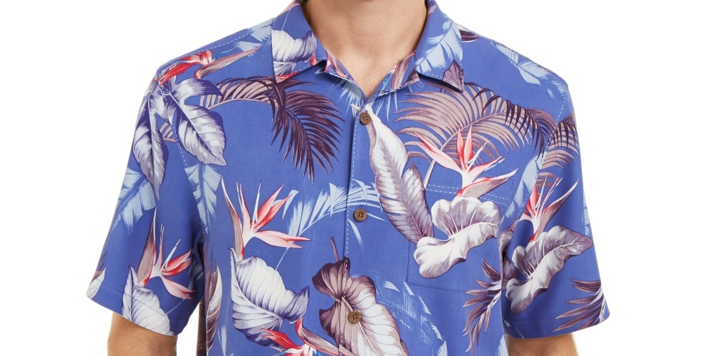 Tommy Bahama Men's Bird's Eye View Classic-Fit Tropical Print Silk Camp Shirt Navy Size XXX-Large