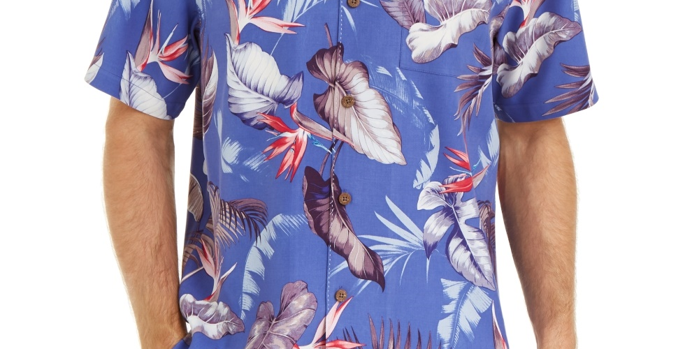 Tommy Bahama Men's Bird's Eye View Classic-Fit Tropical Print Silk Camp Shirt Navy Size XXX-Large