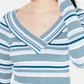 Freshman Junior's V Neck Striped Sweater Green Size Small