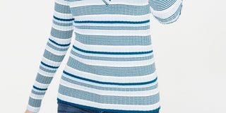 Freshman Junior's V Neck Striped Sweater Green Size Small