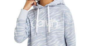 Calvin Klein Women's Performance Zebra Print Logo Hoodie Grey Size Large
