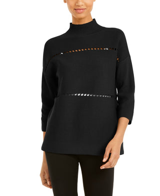 Alfani Women's Cotton Pointelle Poncho Sweater Black Size Small