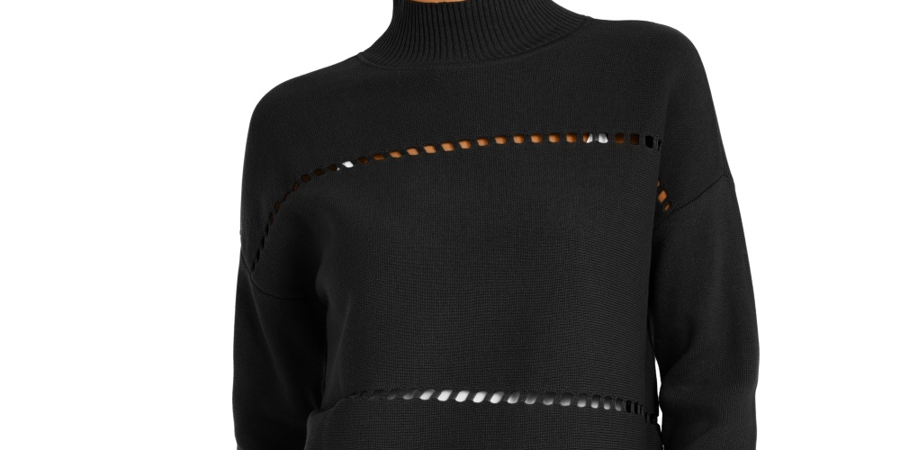 Alfani Women's Cotton Pointelle Poncho Sweater Black Size Small