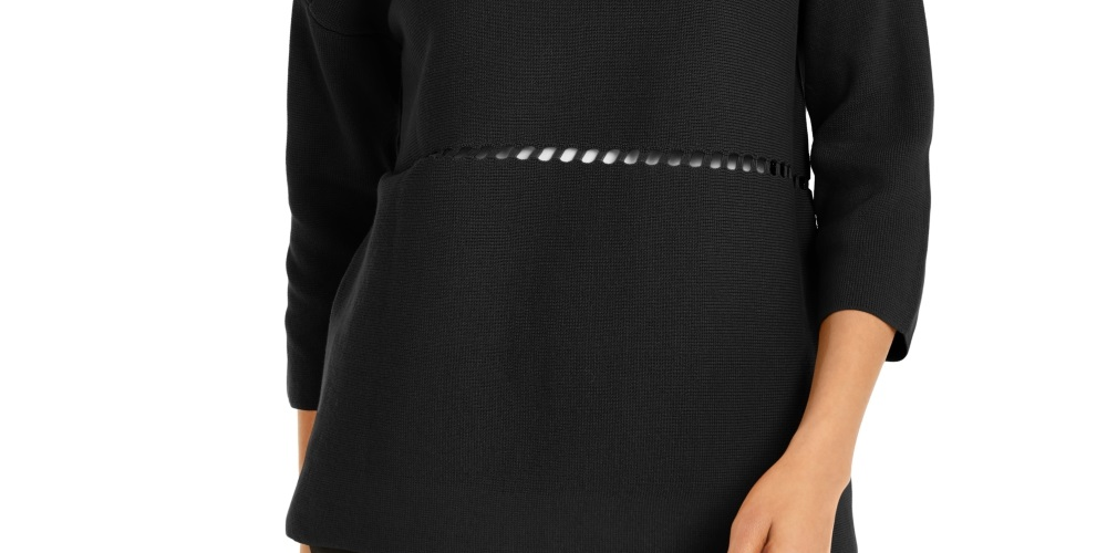 Alfani Women's Cotton Pointelle Poncho Sweater Black Size Small