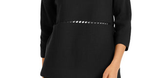 Alfani Women's Cotton Pointelle Poncho Sweater Black Size Small