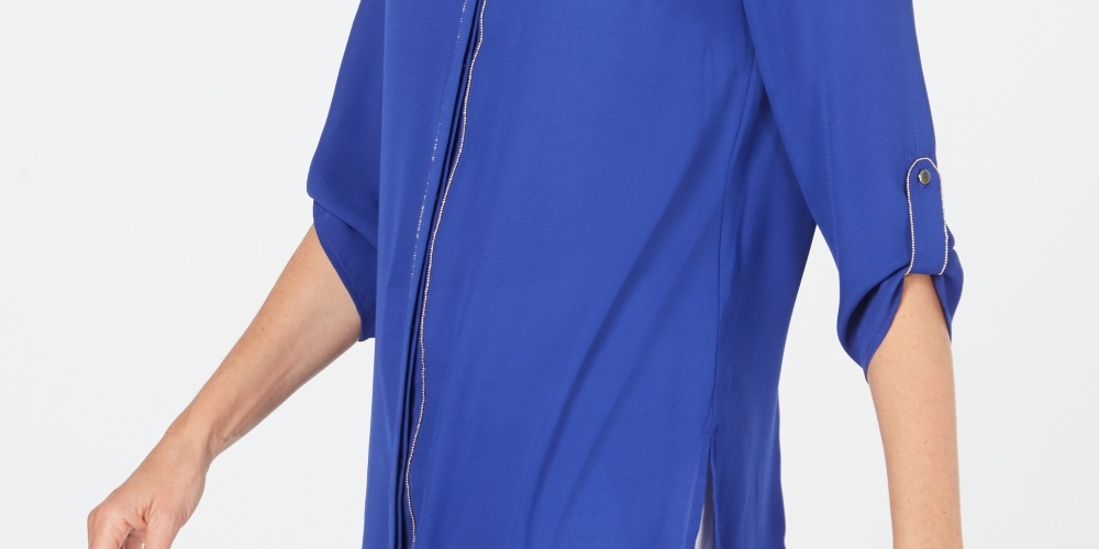 JM Collection Women's Embellished Utility Shirt Blue Size PP