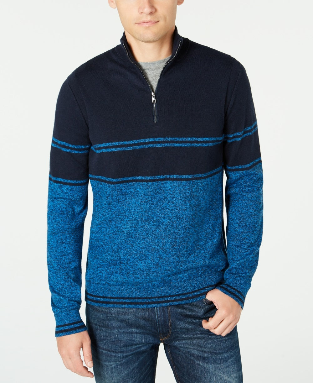 Michael Kors Men's Striped Quarter-Zip Sweater Blue Size XX-Large