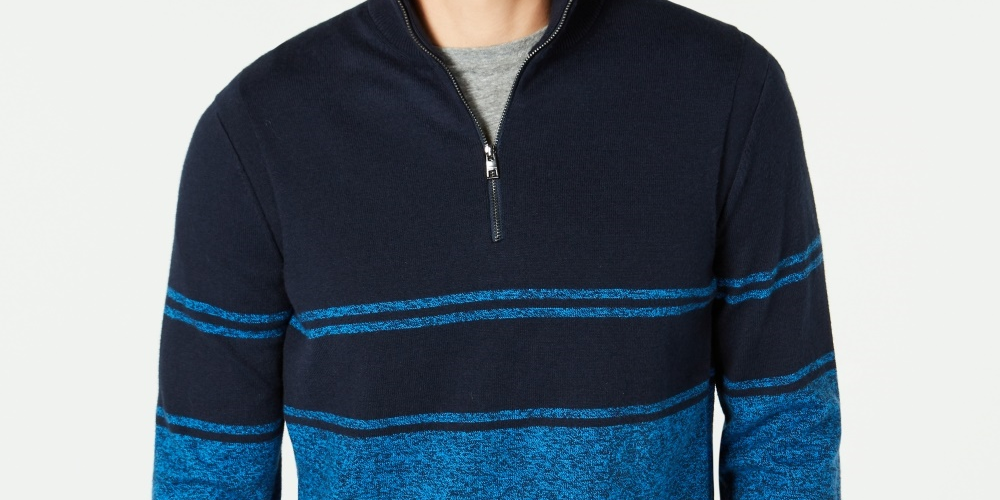 Michael Kors Men's Striped Quarter-Zip Sweater Blue Size XX-Large