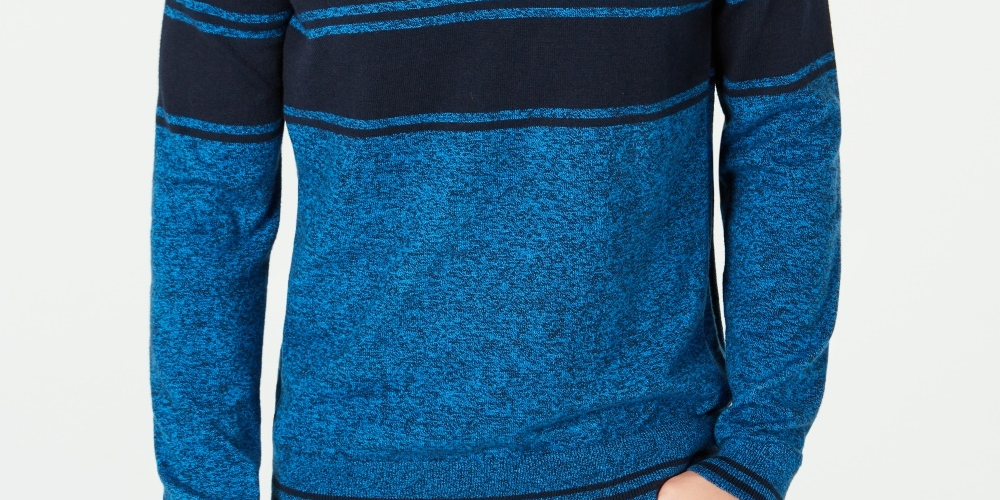 Michael Kors Men's Striped Quarter-Zip Sweater Blue Size XX-Large