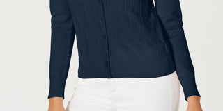 Charter Club Women's Pointelle Knit Cardigan Blue Size Medium