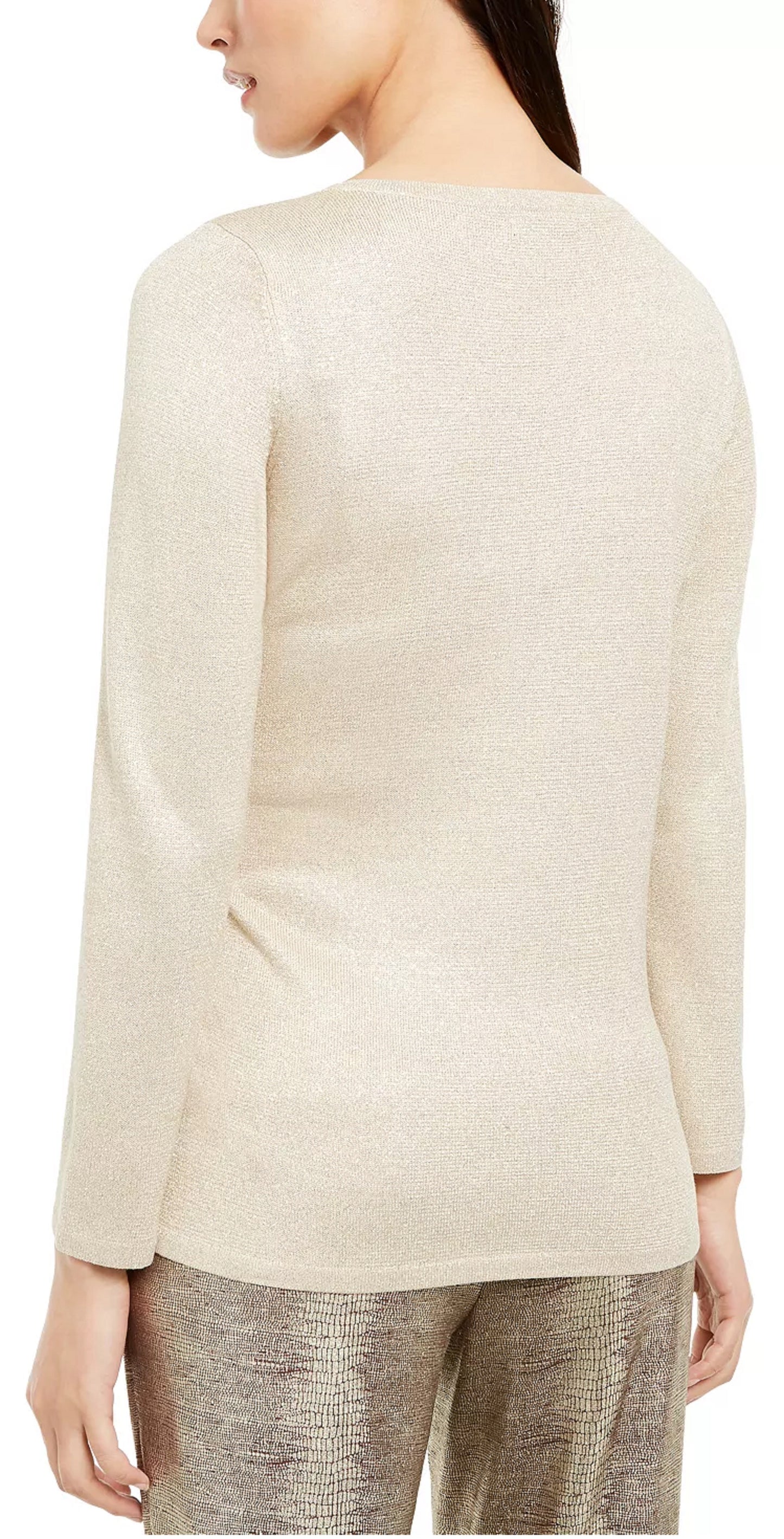 Alfani Women's Metallic Blend Side Tie Blouse Beige Size Small