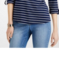 Charter Club Women's Petite Striped Split-Neck Top Blue Size PS/M