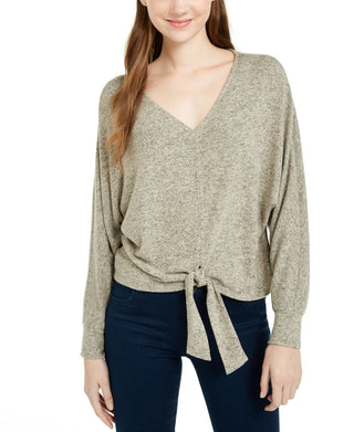 BCX Juniors' Textured Tie-Front Sweater White Size X Small