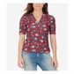 William Rast Women's Floral Henley Shirt Red Size X-small