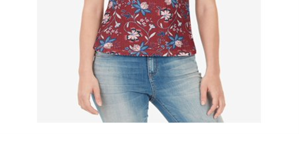 William Rast Women's Floral Henley Shirt Red Size X-small