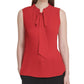 DKNY Women's Sleeveless Pleated Tie Neck Top Red Size X-Large