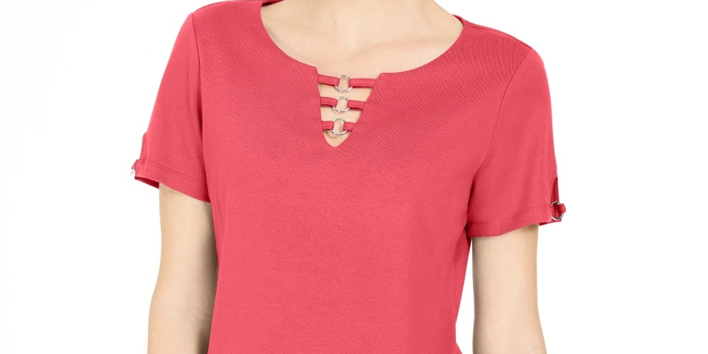 Karen Scott Women's Triple Ring Cutout Top Orange Size Medium