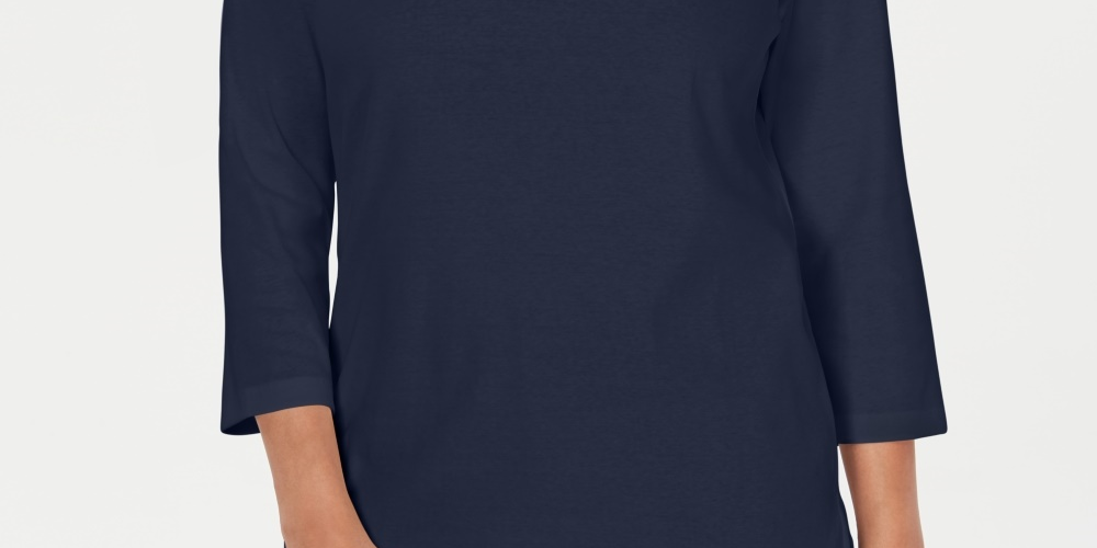 Karen Scott Women's Crochet Square-Neck Top Navy Size Medium