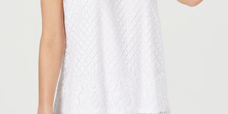 Charter Club Women's Sleeveless Lace Trim Top White Size Large