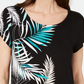 Alfani Women's Printed Round-Hem T-Shirt Black Size Petite Medium