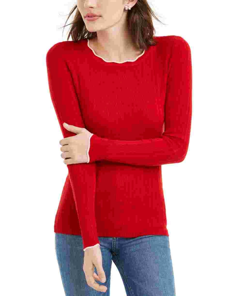 Maison Jules Women's Ribbed Crewneck Sweater Red Size X Small