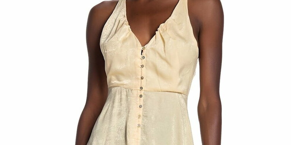 Free People Women's Solid Sleeveless V Neck Tea Length Empire Waist Cocktail Dress Yellow Size Small