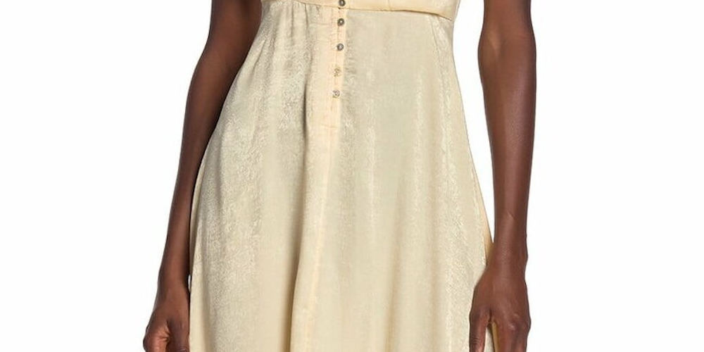 Free People Women's Solid Sleeveless V Neck Tea Length Empire Waist Cocktail Dress Yellow Size Small