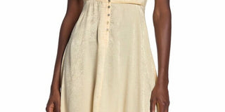 Free People Women's Solid Sleeveless V Neck Tea Length Empire Waist Cocktail Dress Yellow Size Small