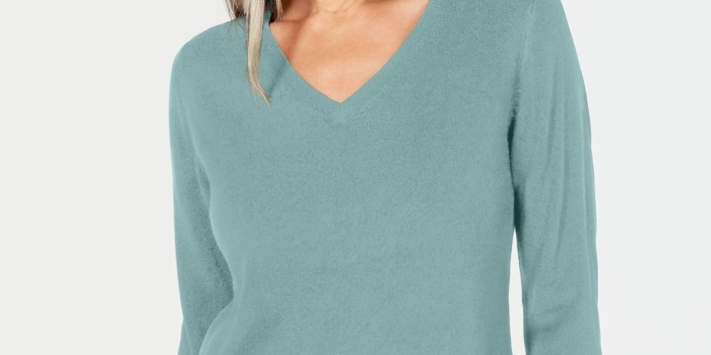 Karen Scott Women's Petite V-Neck Sweater Light Blue Size PS/M