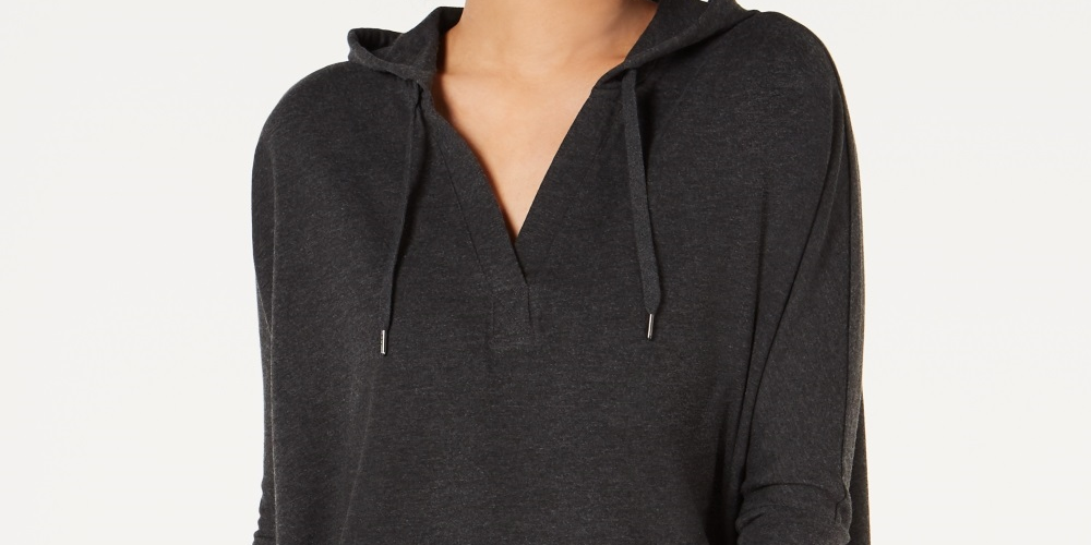 Style & Co Women's Hoodie 3/4 Sleeve Top Black Size XX-Large