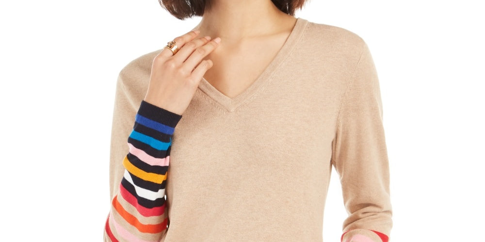 Tommy Hilfiger Women's Cotton Striped Sweater Brown Size X-Large