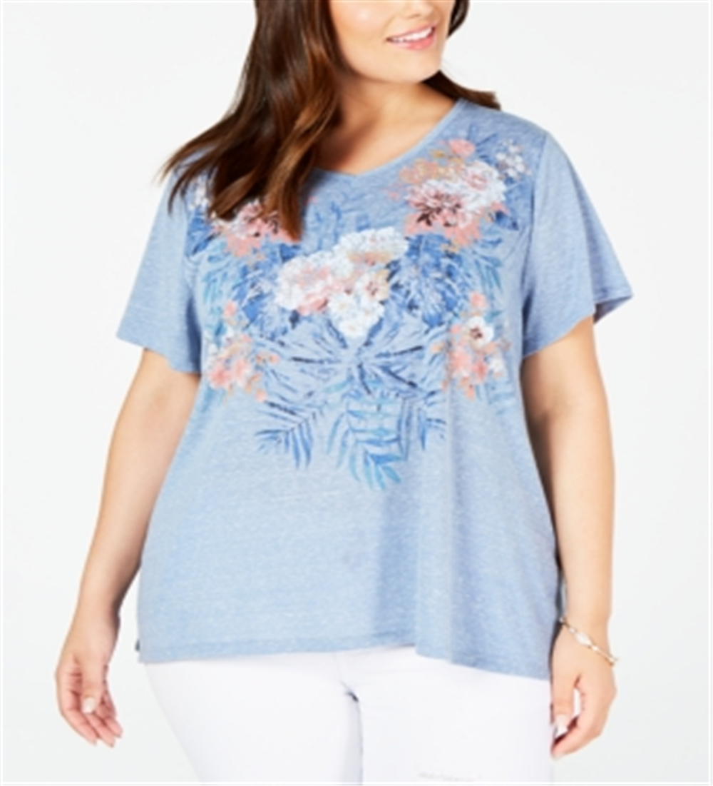 Style & CoWomen's Graphic T-Shirt Blue Size -1X