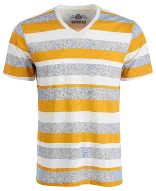American Rag Men's Striped V Neck T-Shirt Yellow Size XX-Large