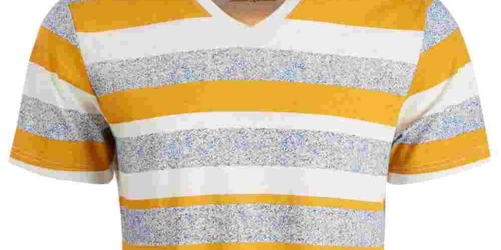 American Rag Men's Striped V Neck T-Shirt Yellow Size XX-Large