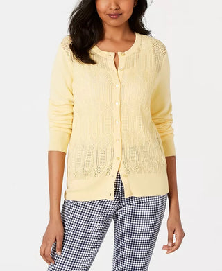 Charter Club Women's Pointelle-Knit Cardigan Yellow Size Large