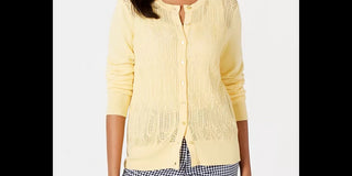 Charter Club Women's Pointelle-Knit Cardigan Yellow Size Large