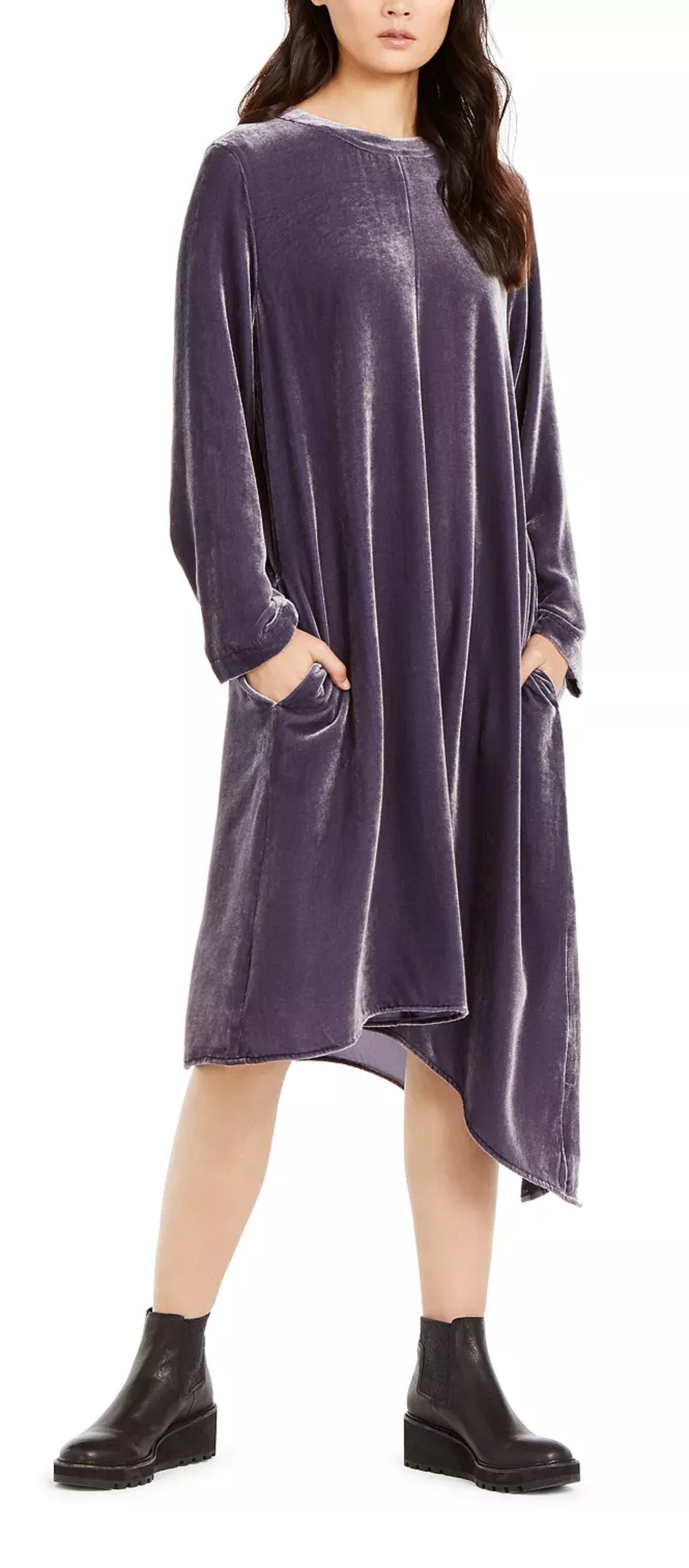 Eileen Fisher Women's Velvet Asymmetric Cocktail Dress Gray Size X-Large