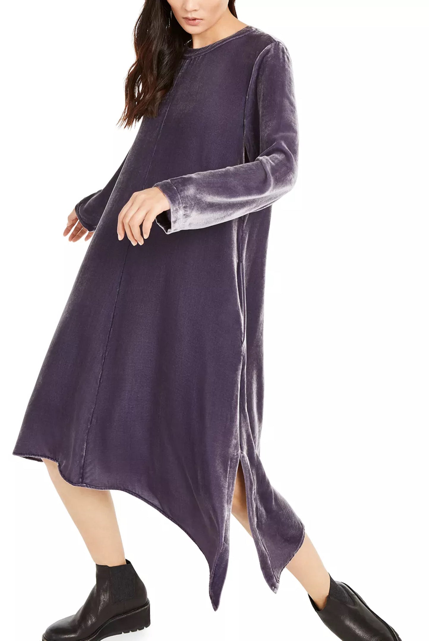 Eileen Fisher Women's Velvet Asymmetric Cocktail Dress Gray Size X-Large