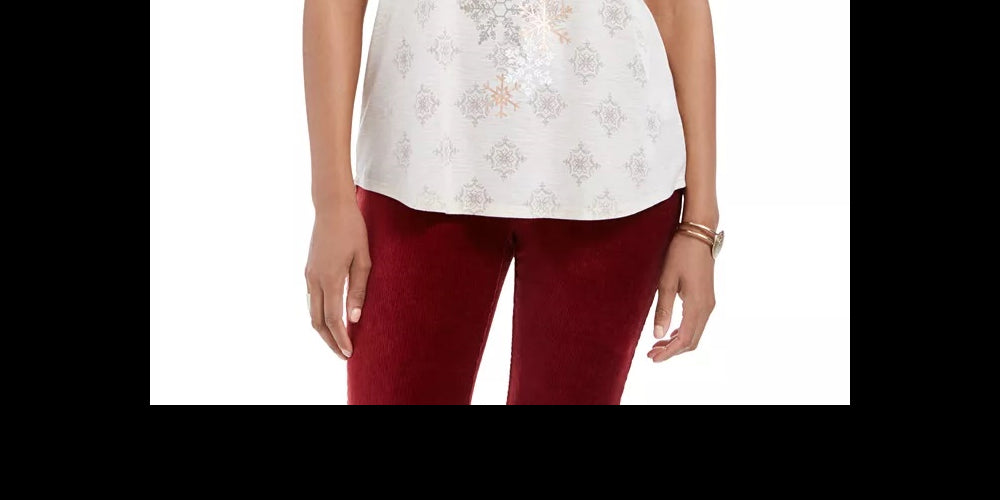 Style & Co Women's Petite Snowflake-Graphic Top Beige Size PP