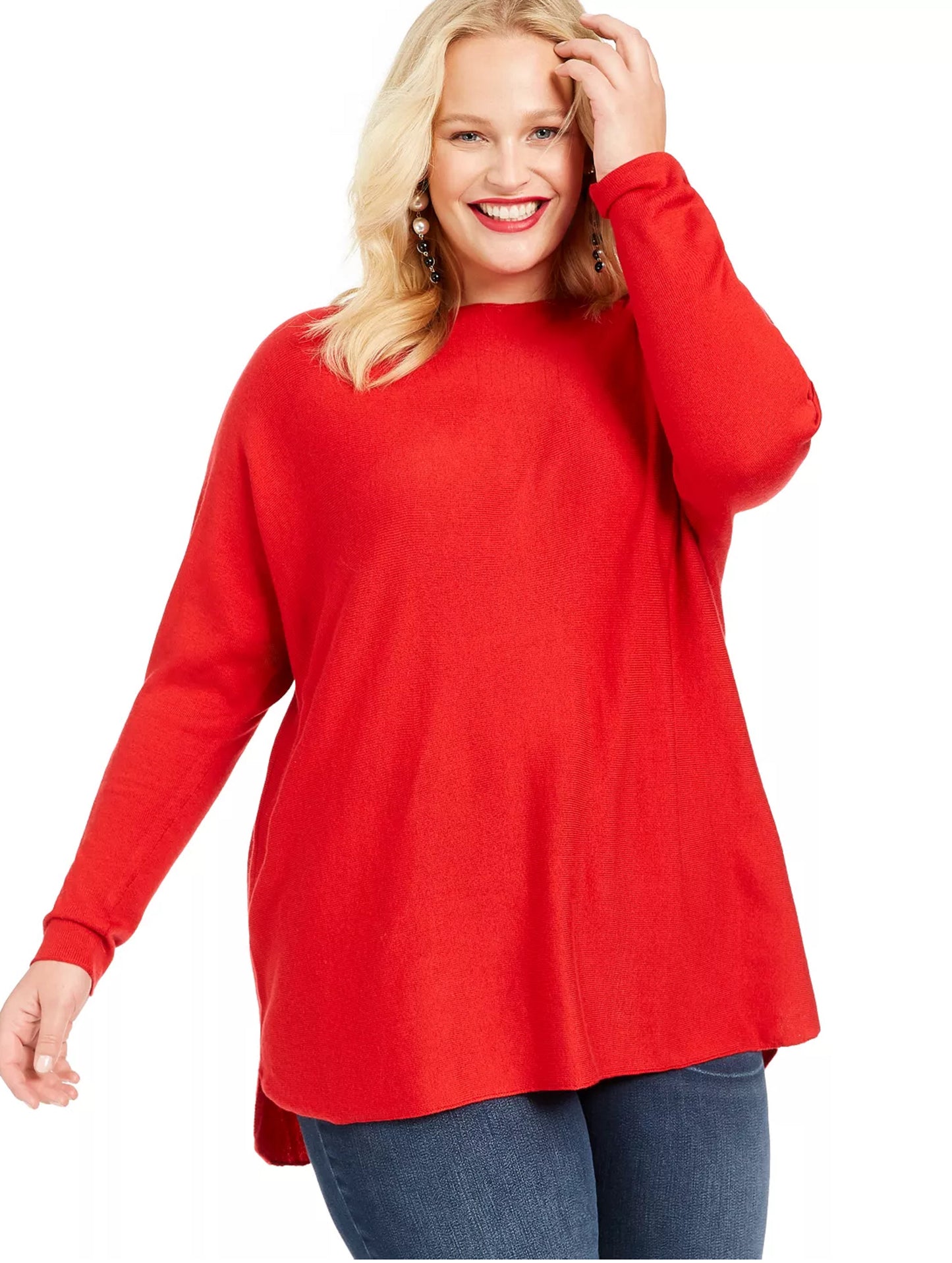 INC International Concepts Women's Plus Wool High Low Pullover Top Red Size 2X