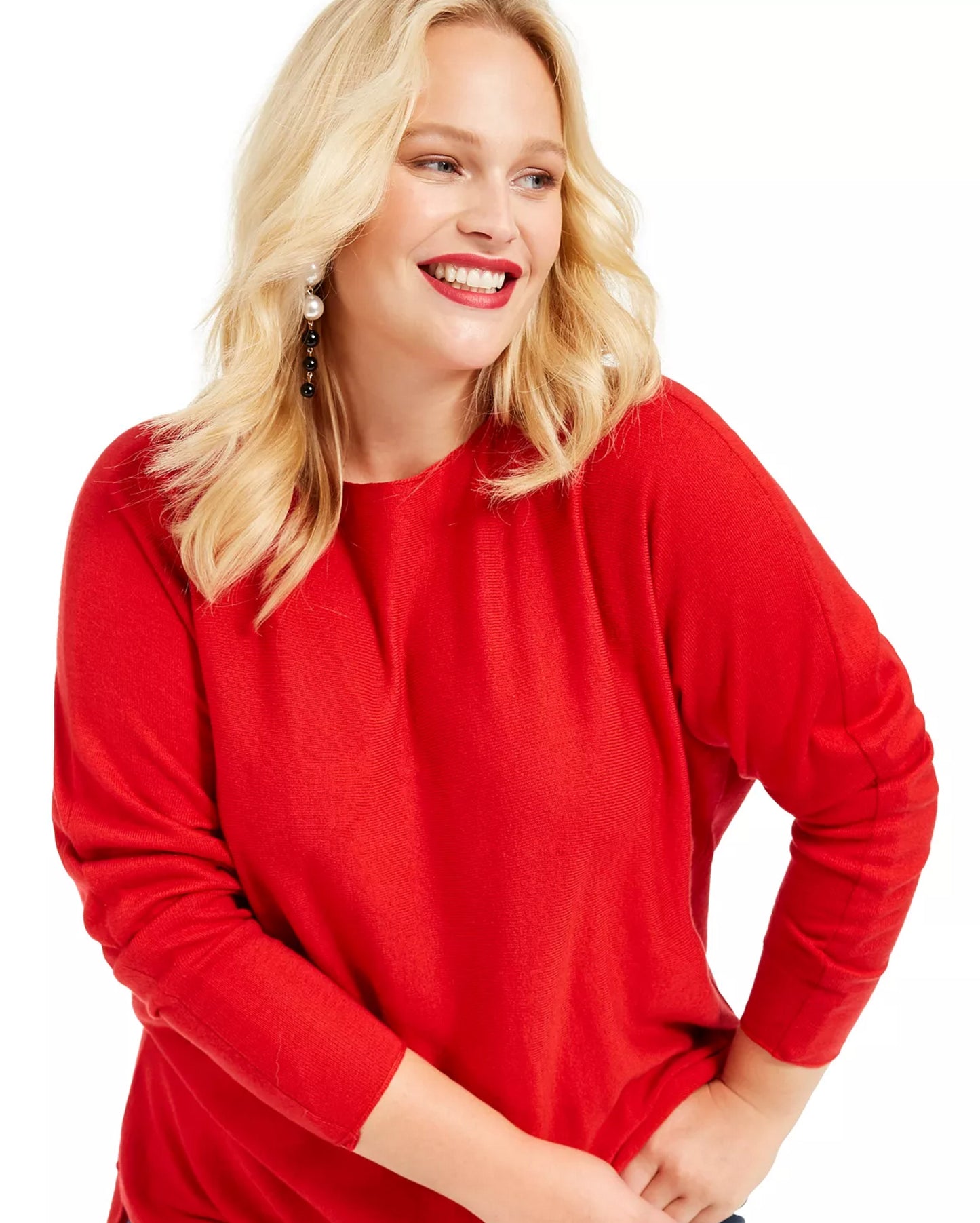 INC International Concepts Women's Plus Wool High Low Pullover Top Red Size 2X